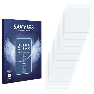 Parte frontale di una confezione del prodotto con il logo del marchio Savvies. Accanto si trova la protezione per lo schermo c