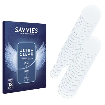 Parte frontale di una confezione del prodotto con il logo del marchio Savvies. Accanto si trova la protezione per lo schermo c