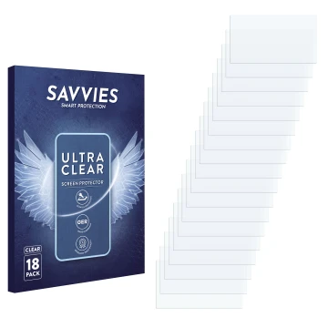 Parte frontale di una confezione del prodotto con il logo del marchio Savvies. Accanto si trova la protezione per lo schermo c