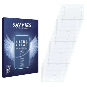 Parte frontale di una confezione del prodotto con il logo del marchio Savvies. Accanto si trova la protezione per lo schermo c