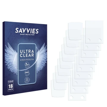 Parte frontale di una confezione del prodotto con il logo del marchio Savvies. Accanto si trova la protezione per lo schermo c