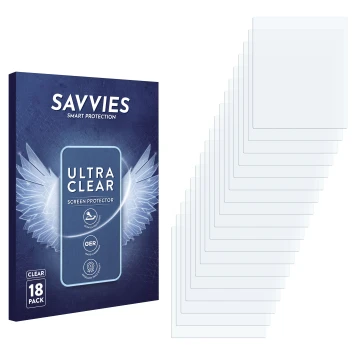 Parte frontale di una confezione del prodotto con il logo del marchio Savvies. Accanto si trova la protezione per lo schermo c