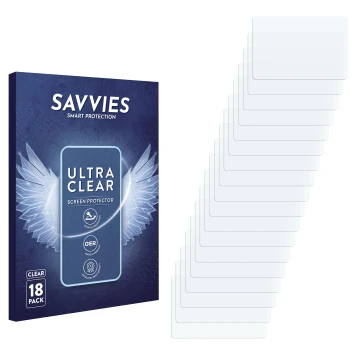 Parte frontale di una confezione del prodotto con il logo del marchio Savvies. Accanto si trova la protezione per lo schermo c