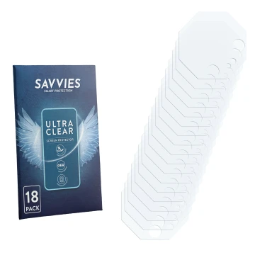 Parte frontale di una confezione del prodotto con il logo del marchio Savvies. Accanto si trova la protezione per lo schermo c