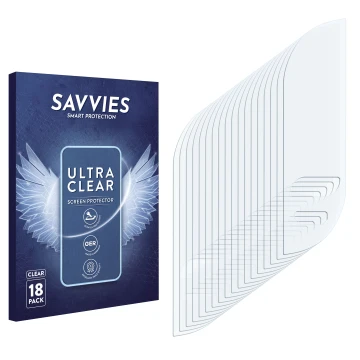 Parte frontale di una confezione del prodotto con il logo del marchio Savvies. Accanto si trova la protezione per lo schermo c