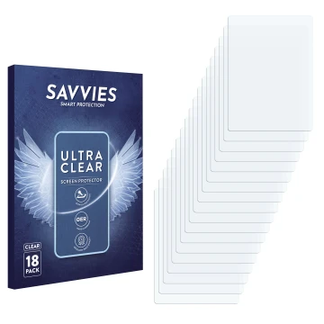 Parte frontale di una confezione del prodotto con il logo del marchio Savvies. Accanto si trova la protezione per lo schermo c