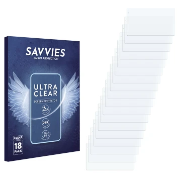 Parte frontale di una confezione del prodotto con il logo del marchio Savvies. Accanto si trova la protezione per lo schermo c