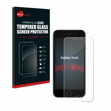 Parte frontale di una confezione del prodotto con il logo del marchio Savvies. Accanto è raffigurato il dispositivo Apple iPho