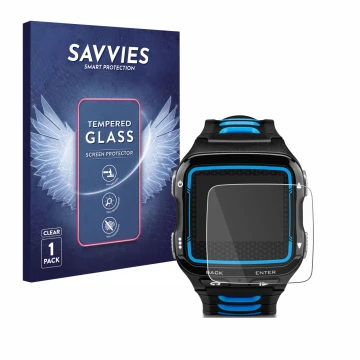 Parte frontale di una confezione del prodotto con il logo del marchio Savvies. Accanto è raffigurato il dispositivo Garmin For