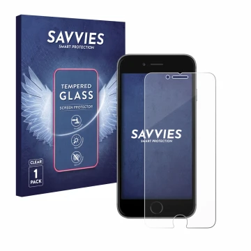 Parte frontale di una confezione del prodotto con il logo del marchio Savvies. Accanto è raffigurato il dispositivo Apple iPho