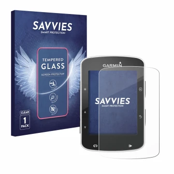 Parte frontale di una confezione del prodotto con il logo del marchio Savvies. Accanto è raffigurato il dispositivo Garmin Edg