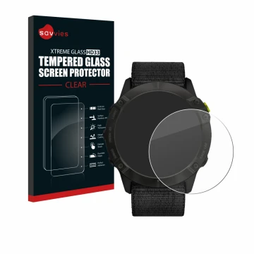 Parte frontale di una confezione del prodotto con il logo del marchio Savvies. Accanto è raffigurato il dispositivo Garmin End