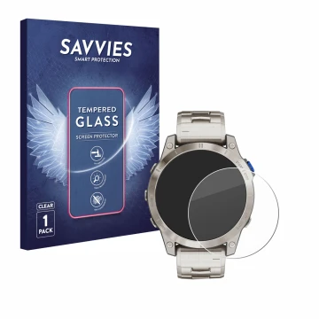Parte frontale di una confezione del prodotto con il logo del marchio Savvies. Accanto è raffigurato il dispositivo Garmin D2 