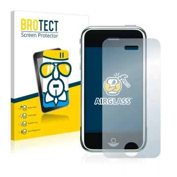 Parte frontale di una confezione del prodotto con il logo del marchio BROTECT. Accanto è raffigurato il dispositivo Apple iPho