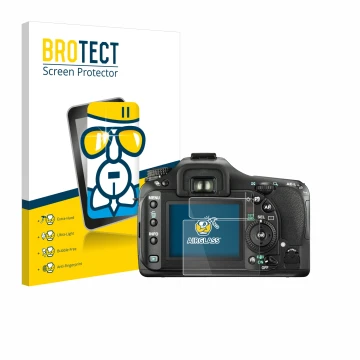 Parte frontale di una confezione del prodotto con il logo del marchio BROTECT. Accanto è raffigurato il dispositivo Pentax K20