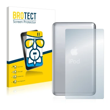 Parte frontale di una confezione del prodotto con il logo del marchio BROTECT. Accanto è raffigurato il dispositivo Apple iPod