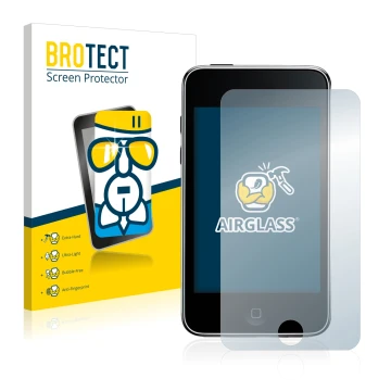 Parte frontale di una confezione del prodotto con il logo del marchio BROTECT. Accanto è raffigurato il dispositivo Apple iPod