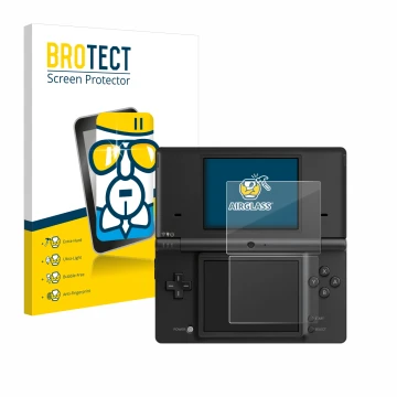 Parte frontale di una confezione del prodotto con il logo del marchio BROTECT. Accanto è raffigurato il dispositivo Nintendo D