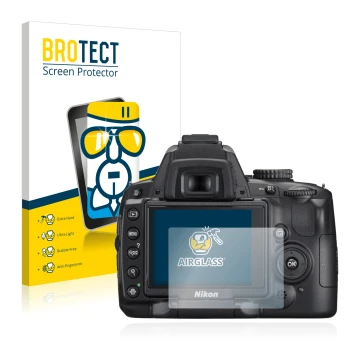 Parte frontale di una confezione del prodotto con il logo del marchio BROTECT. Accanto è raffigurato il dispositivo Nikon D500