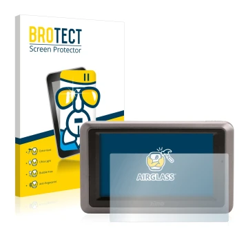 Parte frontale di una confezione del prodotto con il logo del marchio BROTECT. Accanto è raffigurato il dispositivo Garmin zum
