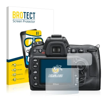 Parte frontale di una confezione del prodotto con il logo del marchio BROTECT. Accanto è raffigurato il dispositivo Nikon D300