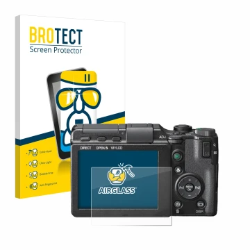 Parte frontale di una confezione del prodotto con il logo del marchio BROTECT. Accanto è raffigurato il dispositivo Ricoh GXR 
