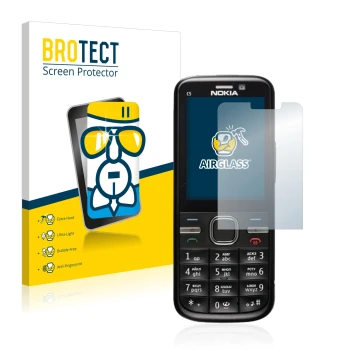 Parte frontale di una confezione del prodotto con il logo del marchio BROTECT. Accanto è raffigurato il dispositivo Nokia C5-0