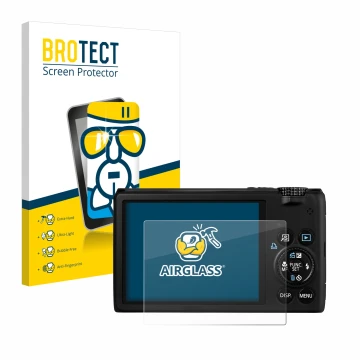 Parte frontale di una confezione del prodotto con il logo del marchio BROTECT. Accanto è raffigurato il dispositivo Canon Powe