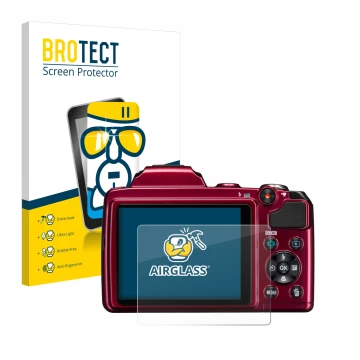 Parte frontale di una confezione del prodotto con il logo del marchio BROTECT. Accanto è raffigurato il dispositivo Nikon Cool