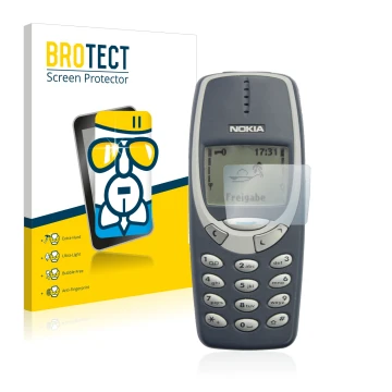 Parte frontale di una confezione del prodotto con il logo del marchio BROTECT. Accanto è raffigurato il dispositivo Nokia 3310
