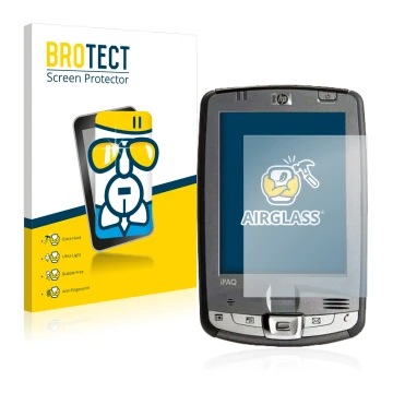 Parte frontale di una confezione del prodotto con il logo del marchio BROTECT. Accanto è raffigurato il dispositivo HP iPAQ hx