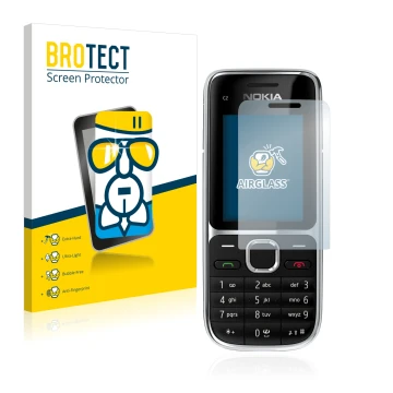Parte frontale di una confezione del prodotto con il logo del marchio BROTECT. Accanto è raffigurato il dispositivo Nokia C2-0