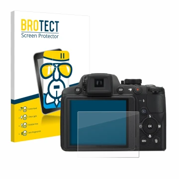 Parte frontale di una confezione del prodotto con il logo del marchio BROTECT. Accanto è raffigurato il dispositivo Nikon Cool
