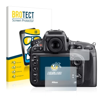 Parte frontale di una confezione del prodotto con il logo del marchio BROTECT. Accanto è raffigurato il dispositivo Nikon D800