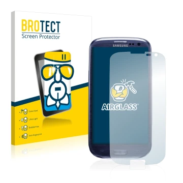 Parte frontale di una confezione del prodotto con il logo del marchio BROTECT. Accanto è raffigurato il dispositivo Samsung Ga