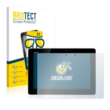 Parte frontale di una confezione del prodotto con il logo del marchio BROTECT. Accanto è raffigurato il dispositivo ASUS Trans