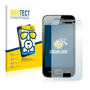 Parte frontale di una confezione del prodotto con il logo del marchio BROTECT. Accanto è raffigurato il dispositivo Samsung Ga