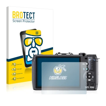 Parte frontale di una confezione del prodotto con il logo del marchio BROTECT. Accanto è raffigurato il dispositivo Pentax Q10