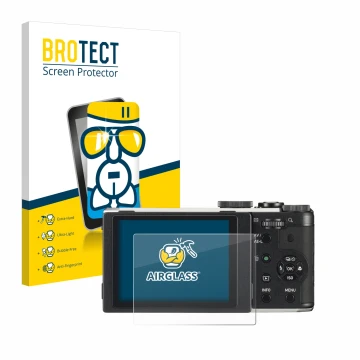 Parte frontale di una confezione del prodotto con il logo del marchio BROTECT. Accanto è raffigurato il dispositivo Pentax MX-