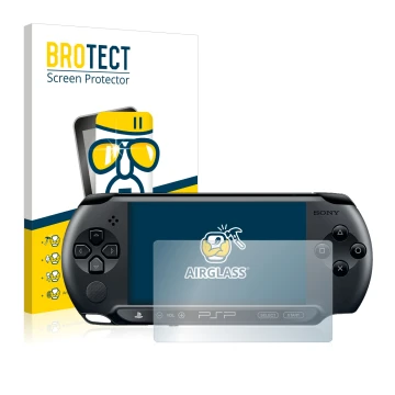 Parte frontale di una confezione del prodotto con il logo del marchio BROTECT. Accanto è raffigurato il dispositivo Sony PSP 1