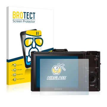 Parte frontale di una confezione del prodotto con il logo del marchio BROTECT. Accanto è raffigurato il dispositivo Sony Cyber