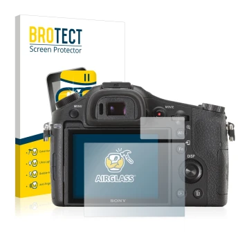 Parte frontale di una confezione del prodotto con il logo del marchio BROTECT. Accanto è raffigurato il dispositivo Sony Cyber