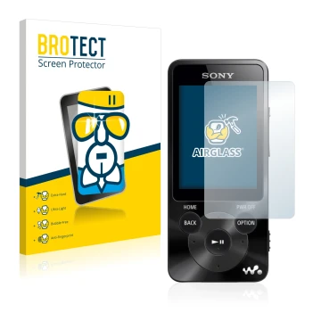 Parte frontale di una confezione del prodotto con il logo del marchio BROTECT. Accanto è raffigurato il dispositivo Sony Walkm
