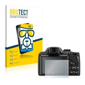 Parte frontale di una confezione del prodotto con il logo del marchio BROTECT. Accanto è raffigurato il dispositivo Nikon Cool