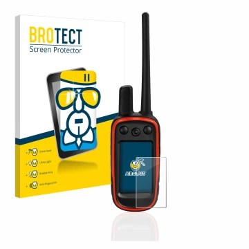 Parte frontale di una confezione del prodotto con il logo del marchio BROTECT. Accanto è raffigurato il dispositivo Garmin Alp