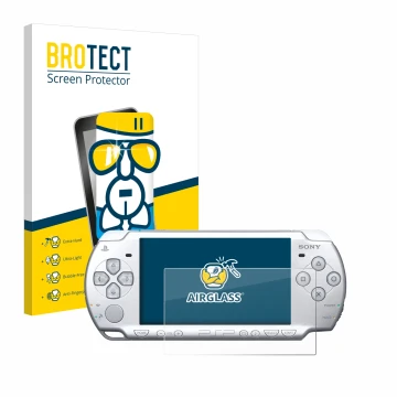 Parte frontale di una confezione del prodotto con il logo del marchio BROTECT. Accanto è raffigurato il dispositivo Sony PSP 2