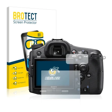 Parte frontale di una confezione del prodotto con il logo del marchio BROTECT. Accanto è raffigurato il dispositivo Sony Alpha