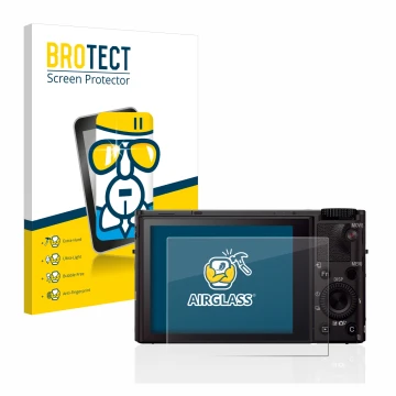 Parte frontale di una confezione del prodotto con il logo del marchio BROTECT. Accanto è raffigurato il dispositivo Sony Cyber