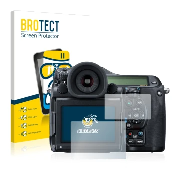 Parte frontale di una confezione del prodotto con il logo del marchio BROTECT. Accanto è raffigurato il dispositivo Pentax 645