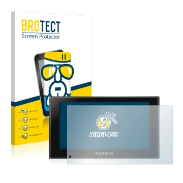 Parte frontale di una confezione del prodotto con il logo del marchio BROTECT. Accanto è raffigurato il dispositivo Garmin nüv